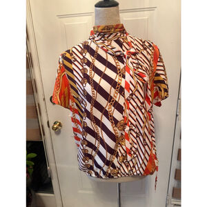 Women's New York and company Blouse, Size L, Orange and White